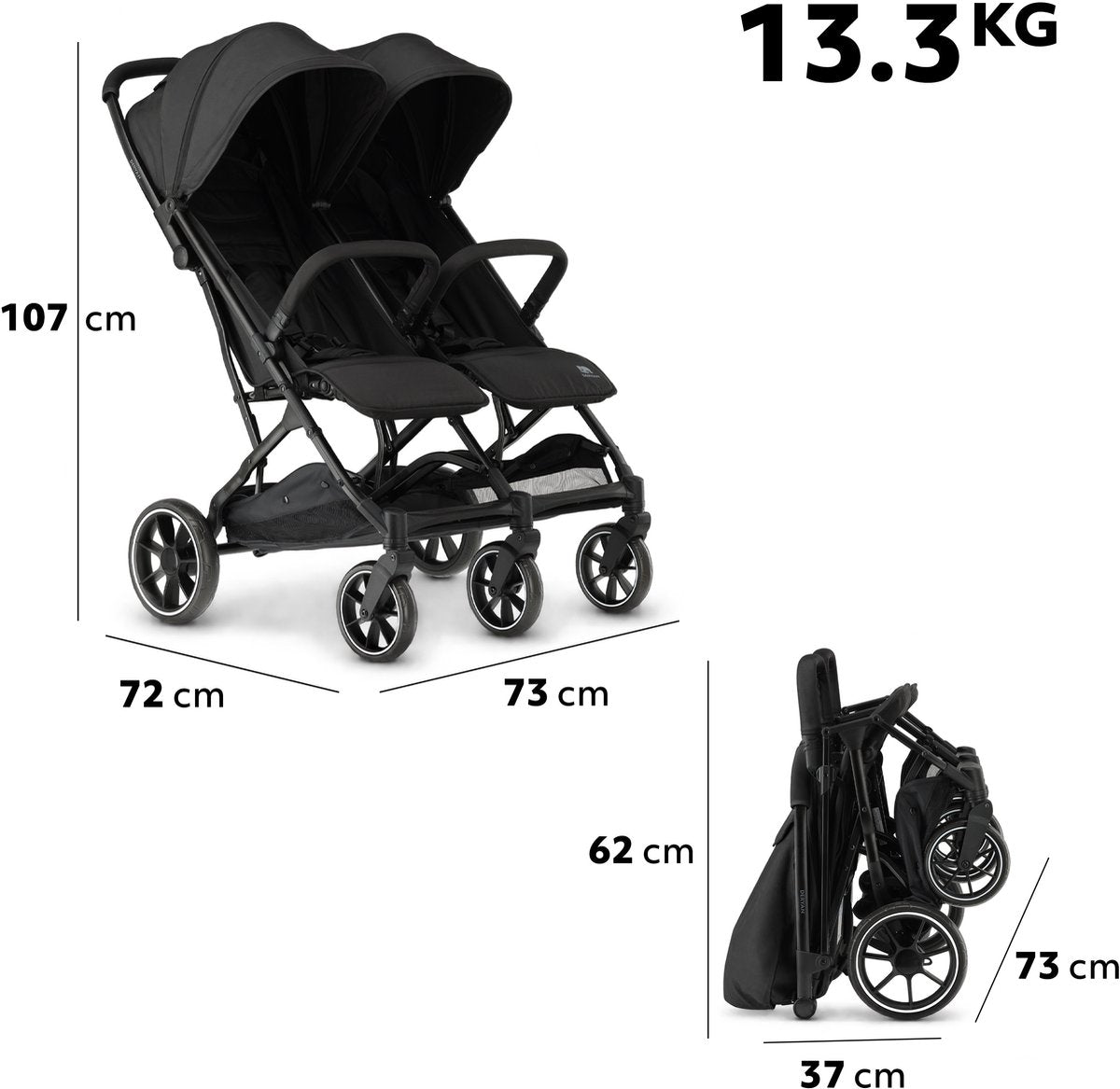 Deryan Rolo X2 XL Duo Buggy Zwart | Retourdeal 30%