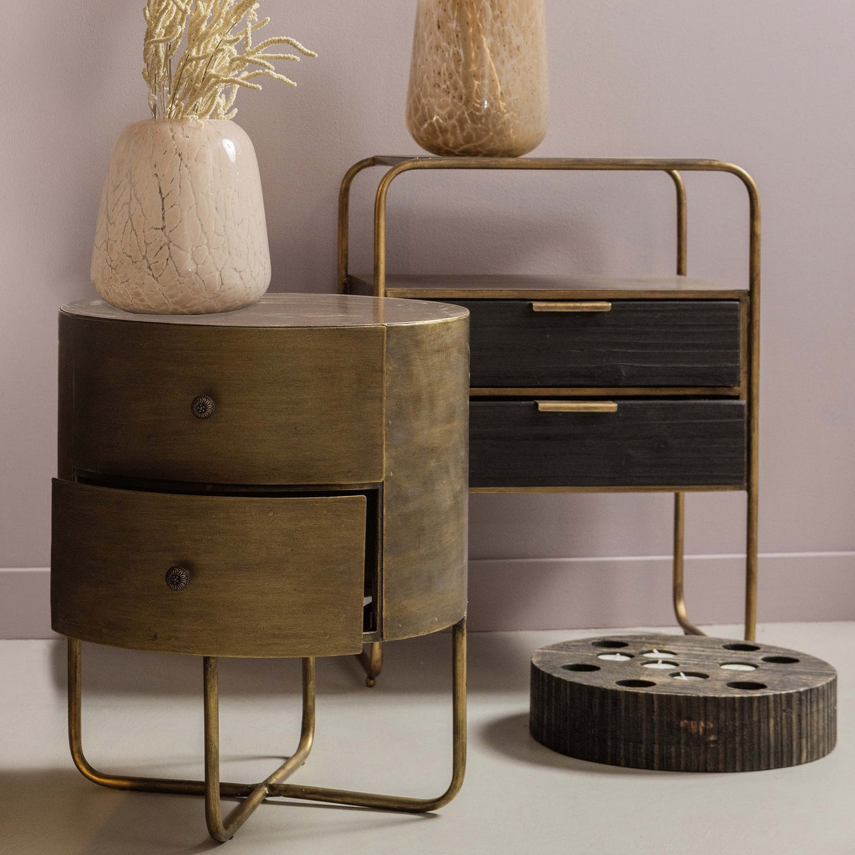 WOOOD Glossy Rond Kastje Metaal Antique Brass 48x39x39