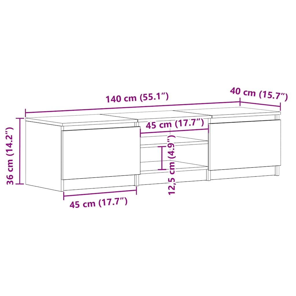 Tv-meubel Kyan - 140x40x35,5 cm - sonoma eiken