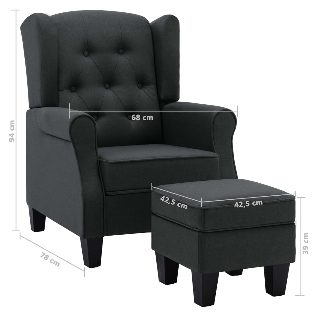 Fauteuil Daan - stof - met voetenbankje - donkergrijs
