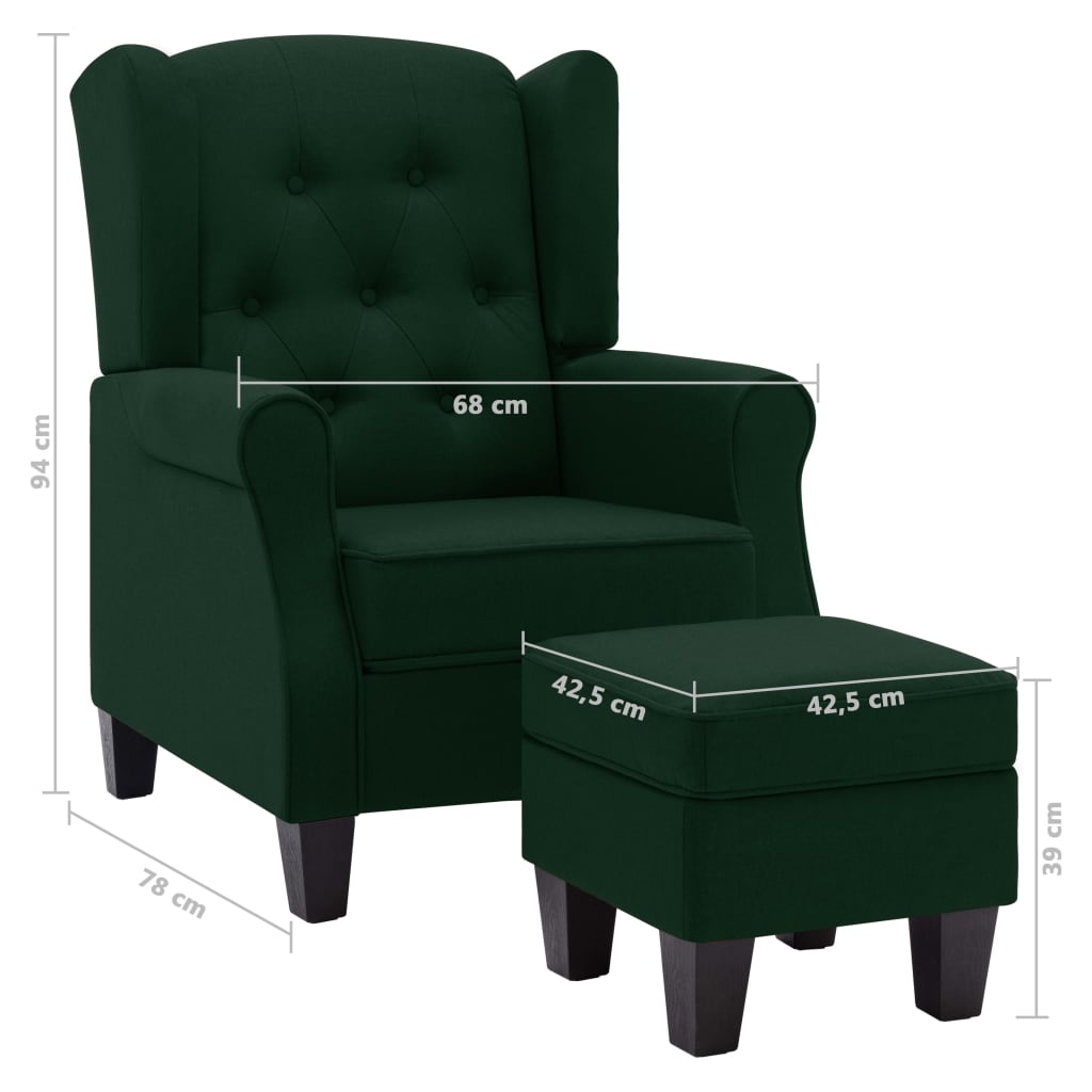 Fauteuil Daan - stof - met voetenbankje - donkergroen