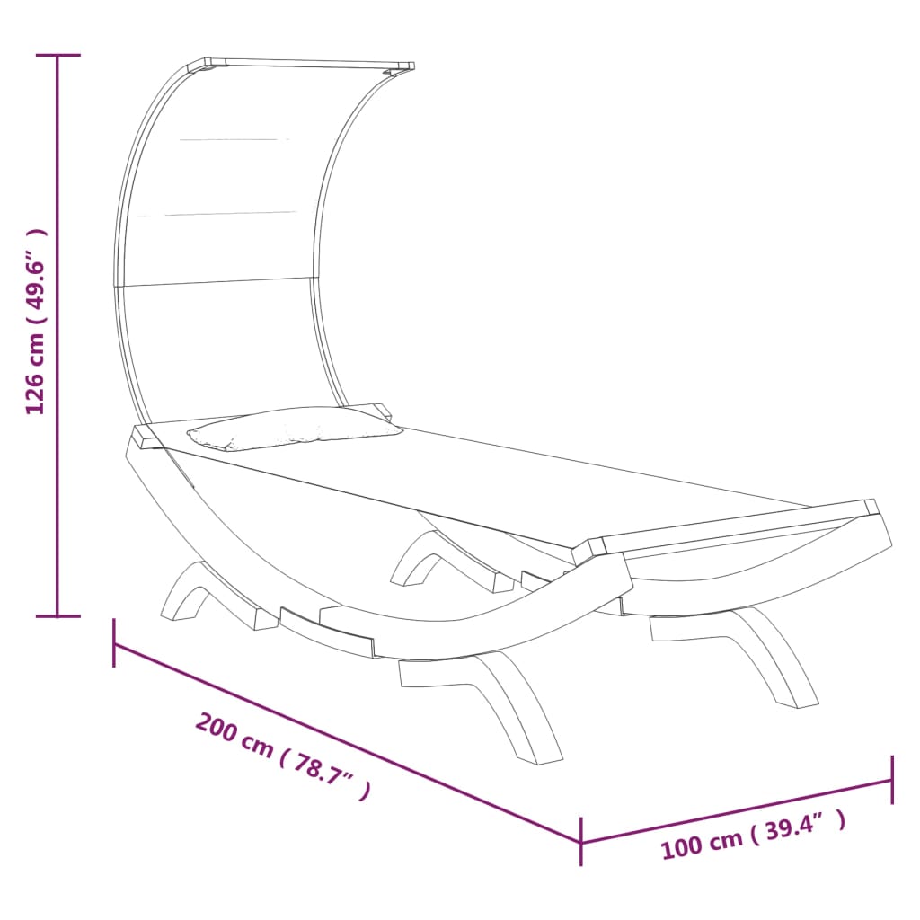 Ligbed Michiel - 100x200x126 cm - met luifel - antraciet