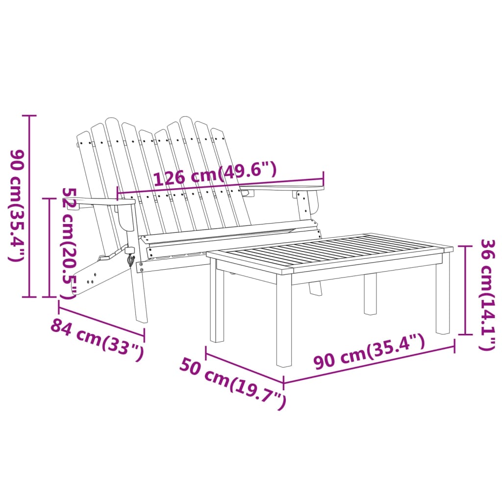 Tuinbank René - met salontafel - naturel