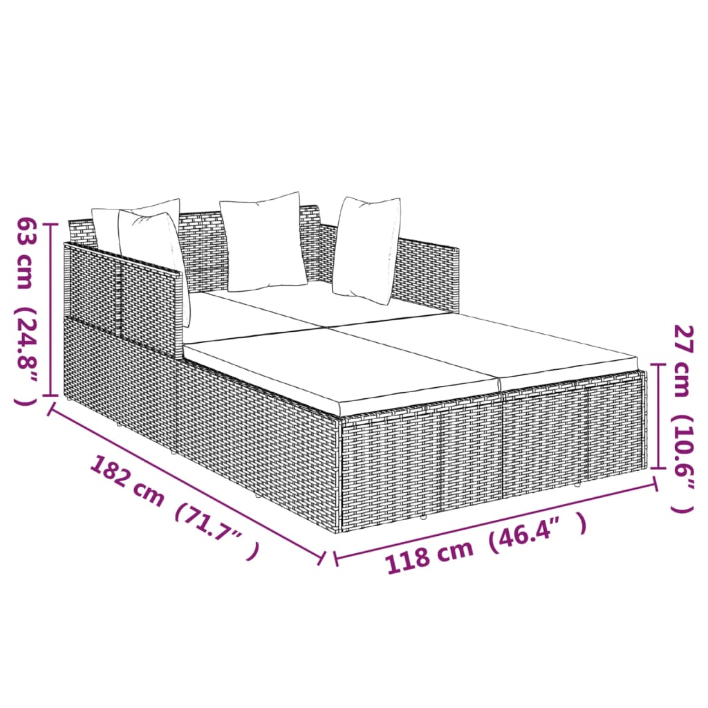 Ligbed Jelmer - 182x118x63 cm - met kussens - zwart