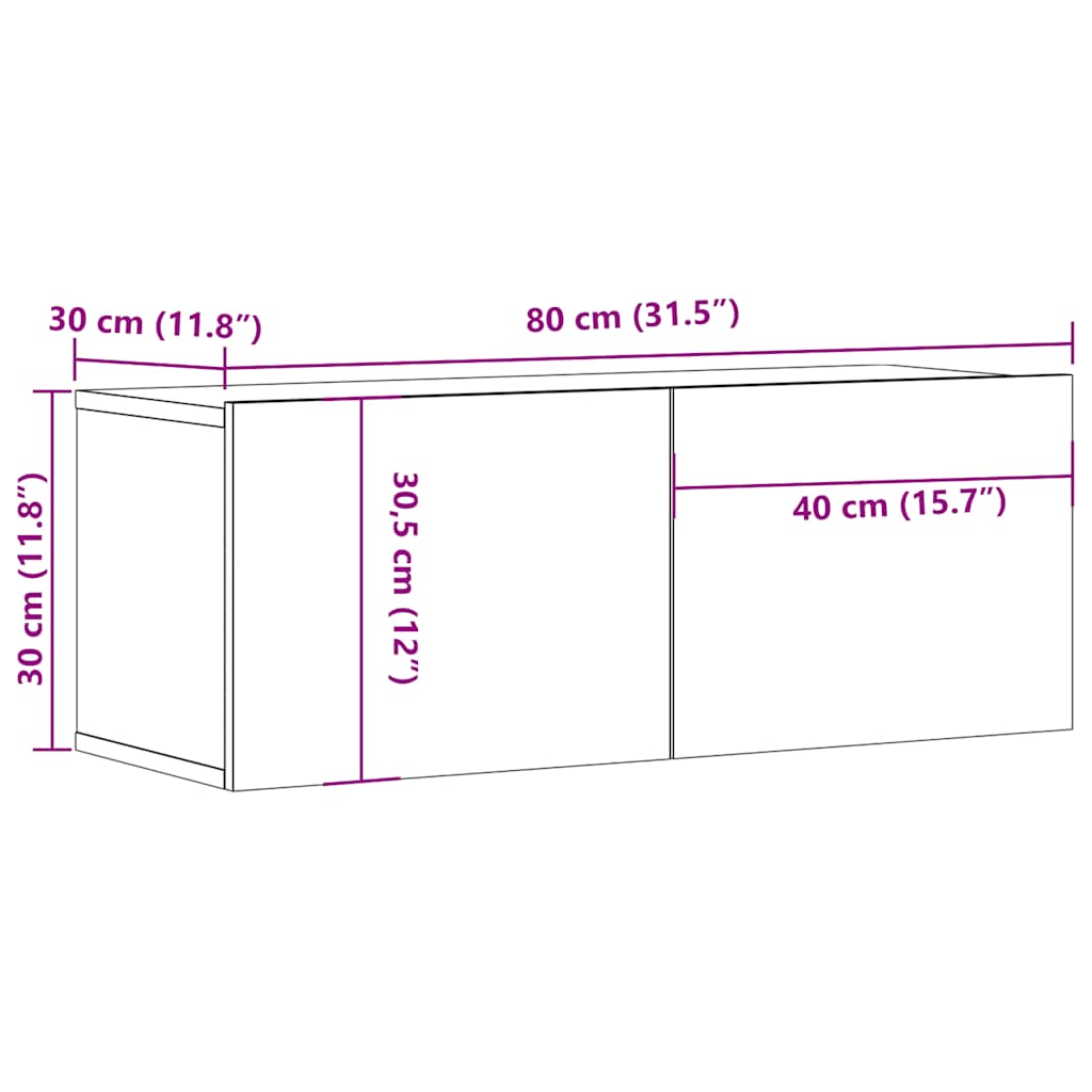 Tv-meubel Hidde - 80x30x30 cm - wandmeubel - oud hout