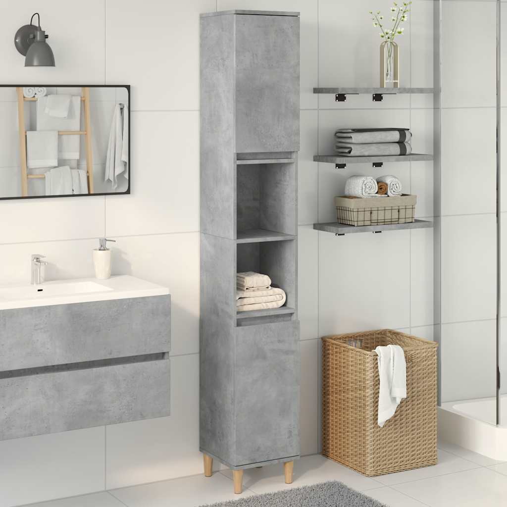 Kast Kevin - 30x30x190 cm - Bewerkt hout - betongrijs