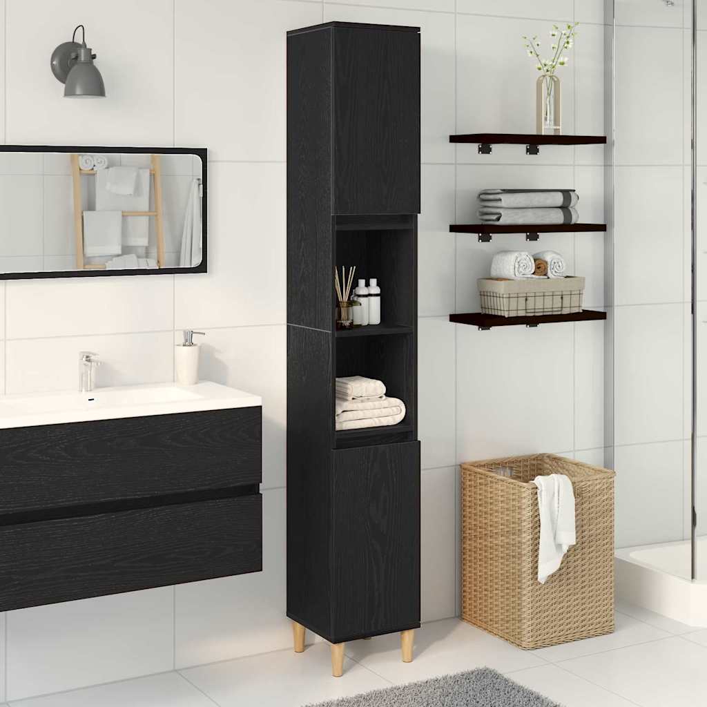 Kast Kevin - 30x30x190 cm - Bewerkt hout - zwart eiken