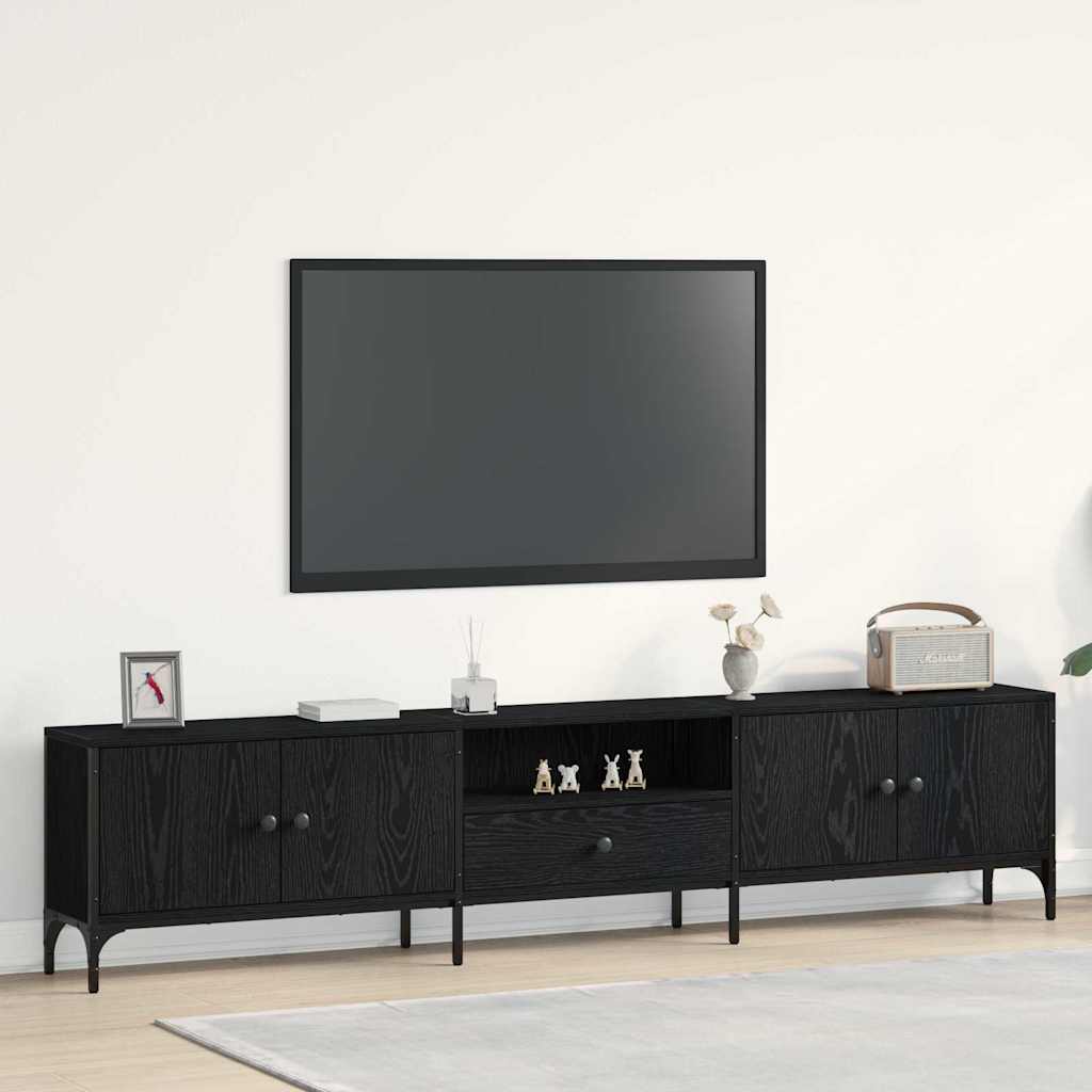 Tv-meubel Boaz - 200x25x44 cm - met lade - zwart eiken