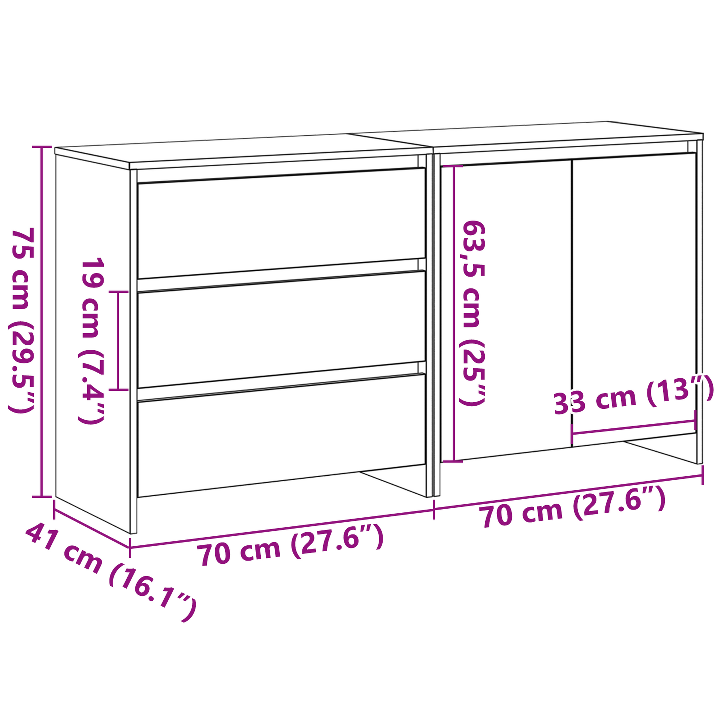 Dressoir Douwe - 2-delig - zwart eiken