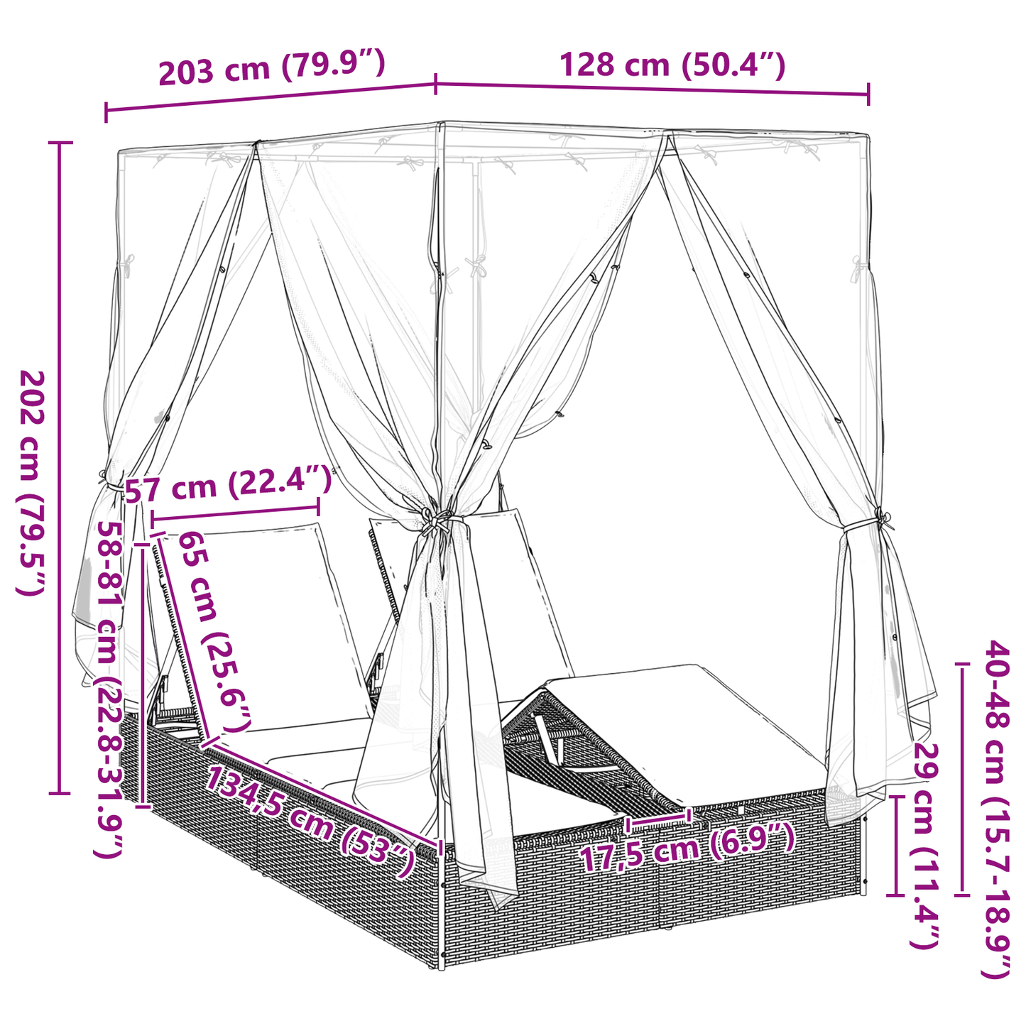 Ligbed Bo - 205 x 129 x 200 cm - verstelbaar - lichtgrijs