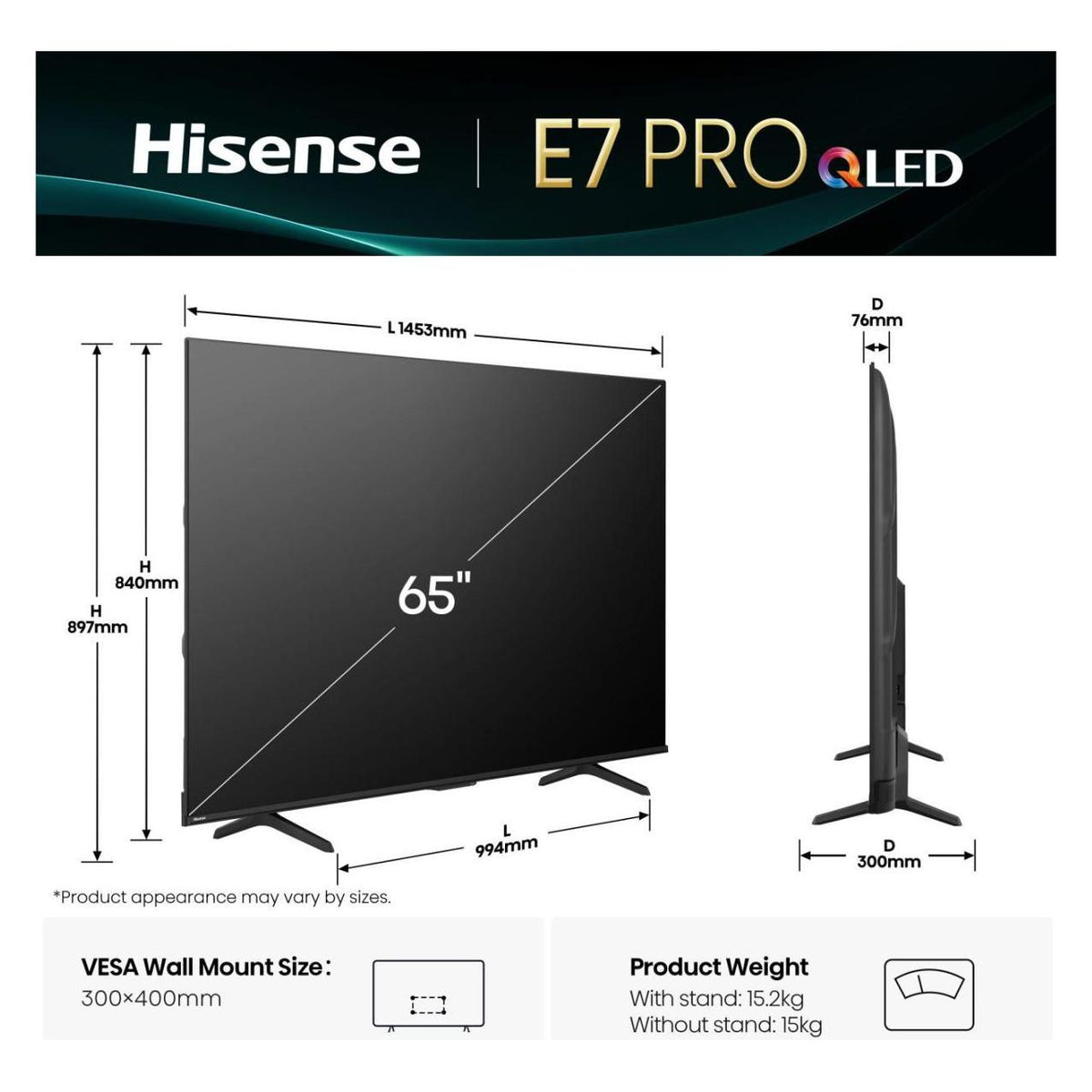 Hisense 65E7Q PRO 65 Inch 4K QLED TV