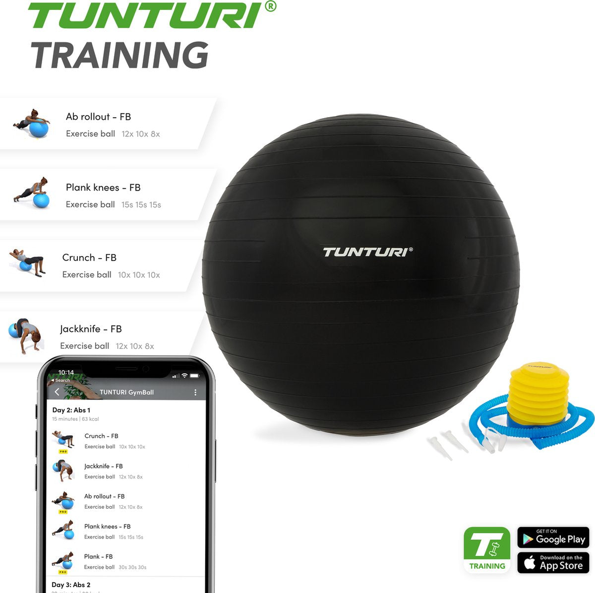 Tunturi Anti Burst Fitnessbal 65 cm Zwart | Retourdeal 40%