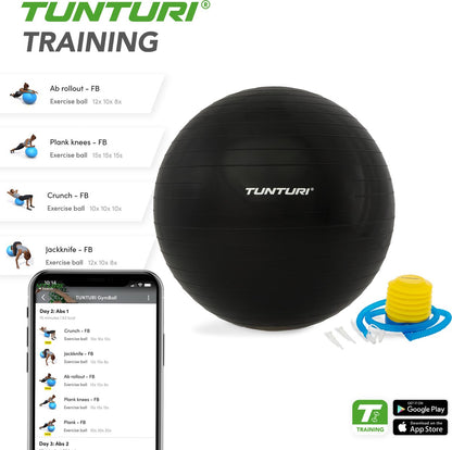 Tunturi Anti Burst Fitnessbal 65 cm Zwart | Retourdeal 40%