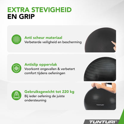 Tunturi Anti Burst Fitnessbal 65 cm Zwart | Retourdeal 40%