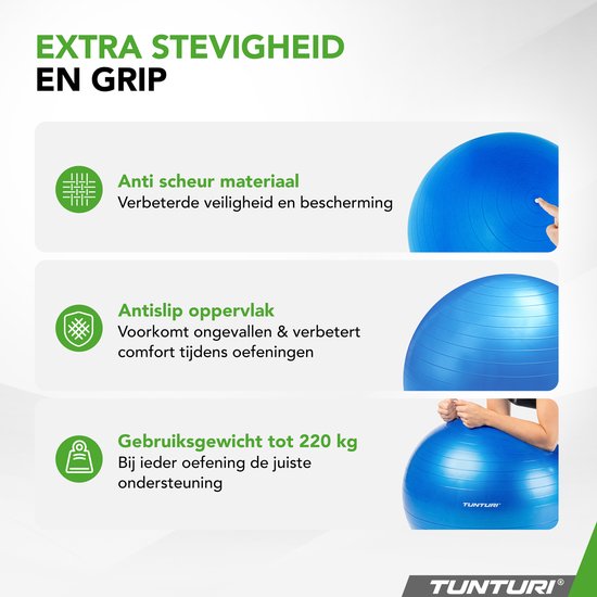 Tunturi Anti Burst Fitnessbal 65 cm Blauw