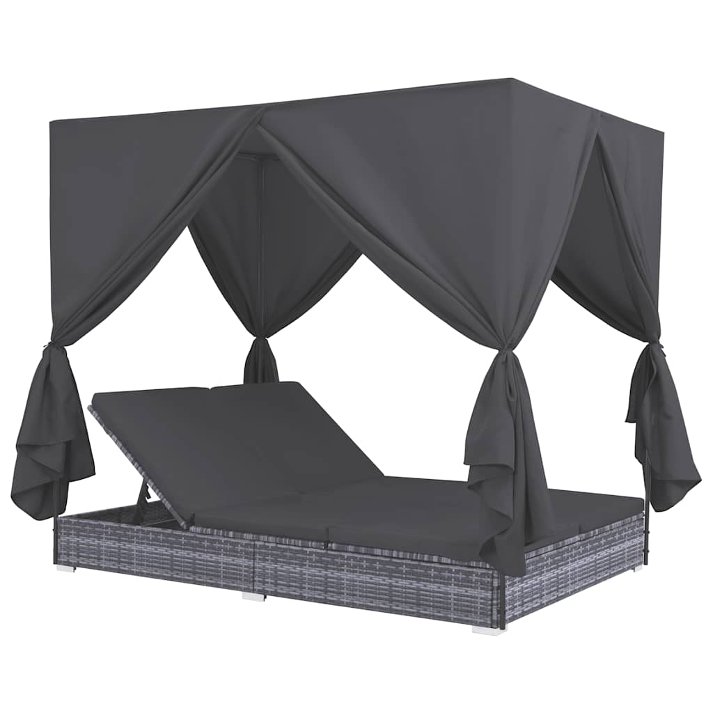 Ligbed Rein - 197 x 140 x 180 cm - met gordijnen - grijs