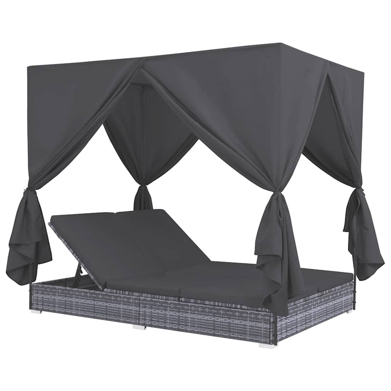 Ligbed Rein - 197 x 140 x 180 cm - met gordijnen - grijs – extra afbeelding