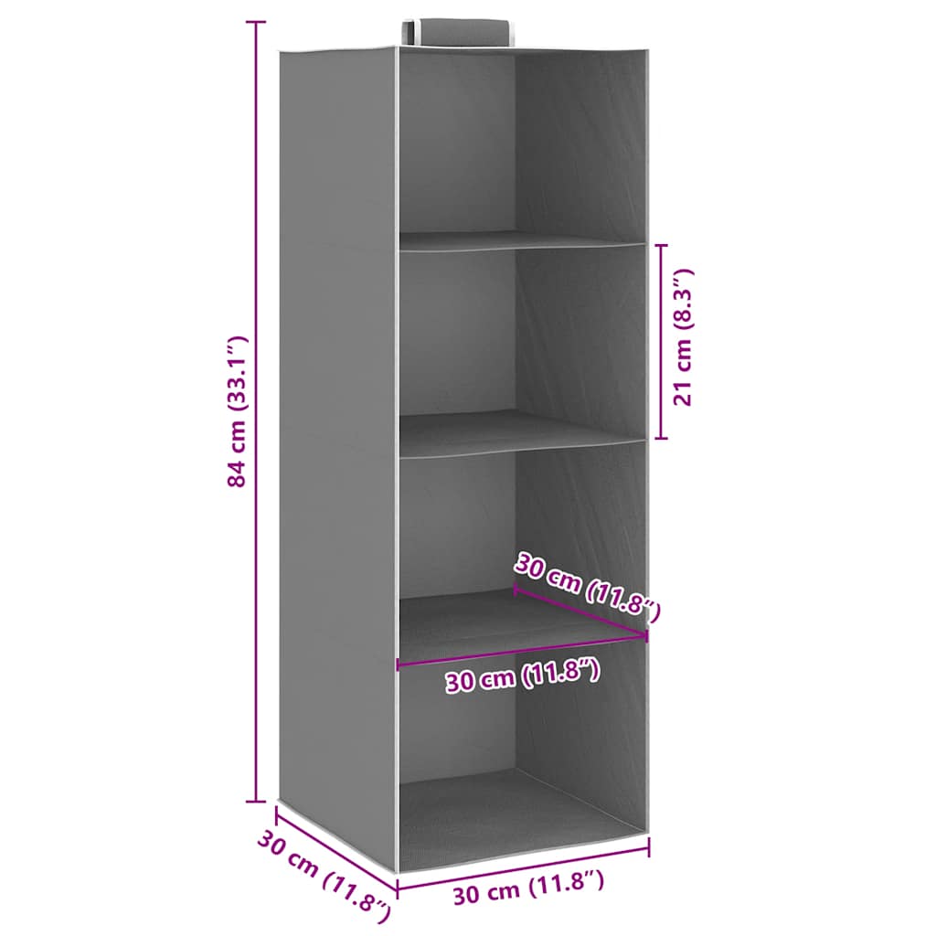 Kledingorganisers Hangend Met 4 Schappen Stof Grijs