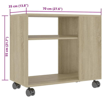 Bijzettafel Benjamin - bewerkt hout - met wieletjes