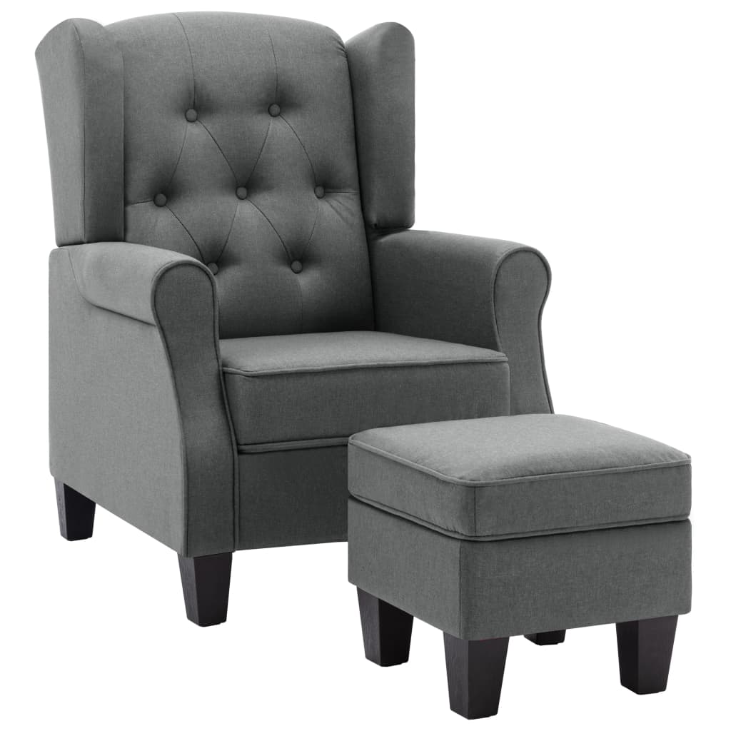 Fauteuil Daan - stof - met voetenbankje - lichtgrijs