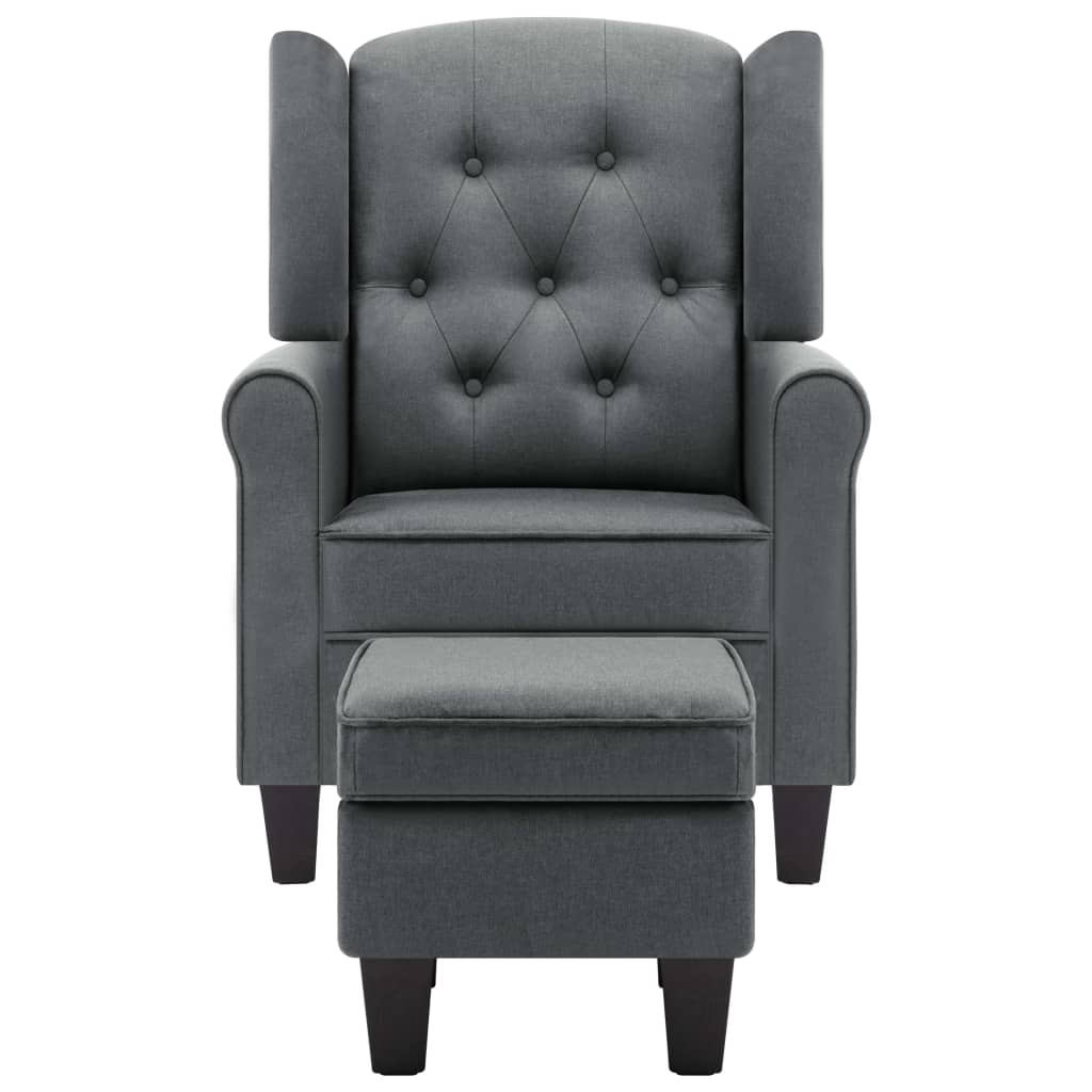 Fauteuil Daan - stof - met voetenbankje - lichtgrijs