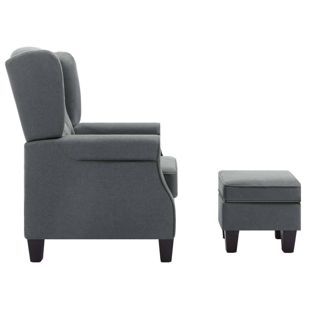 Fauteuil Daan - stof - met voetenbankje - lichtgrijs