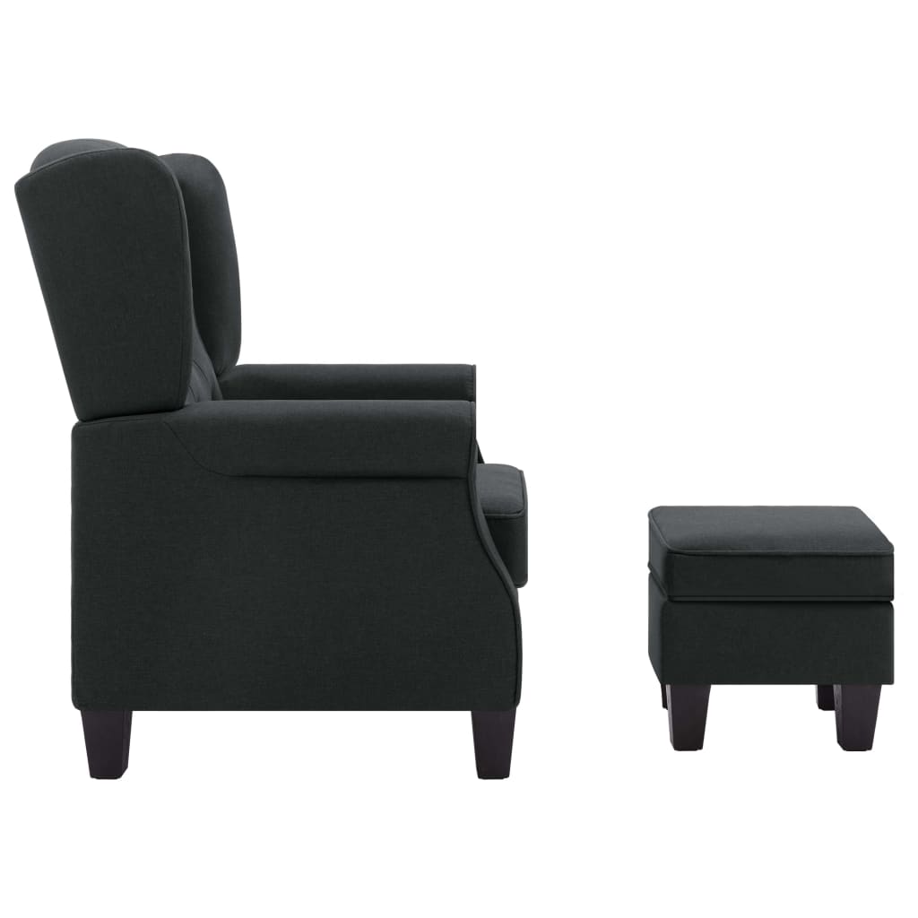Fauteuil Daan - stof - met voetenbankje - donkergrijs