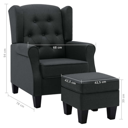 Fauteuil Daan - stof - met voetenbankje - donkergrijs