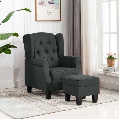Fauteuil Daan - stof - met voetenbankje - donkergrijs