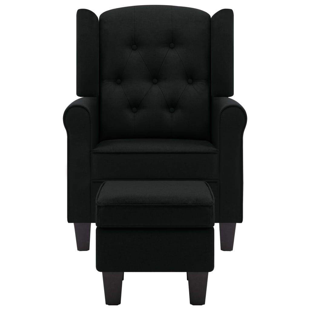 Fauteuil Daan - stof - met voetenbankje - zwart