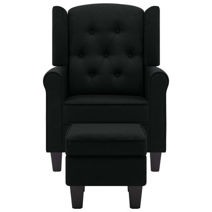 Fauteuil Daan - stof - met voetenbankje - zwart