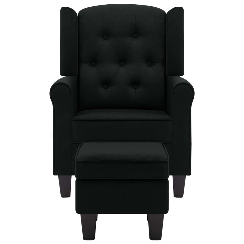 Fauteuil Daan - stof - met voetenbankje - zwart