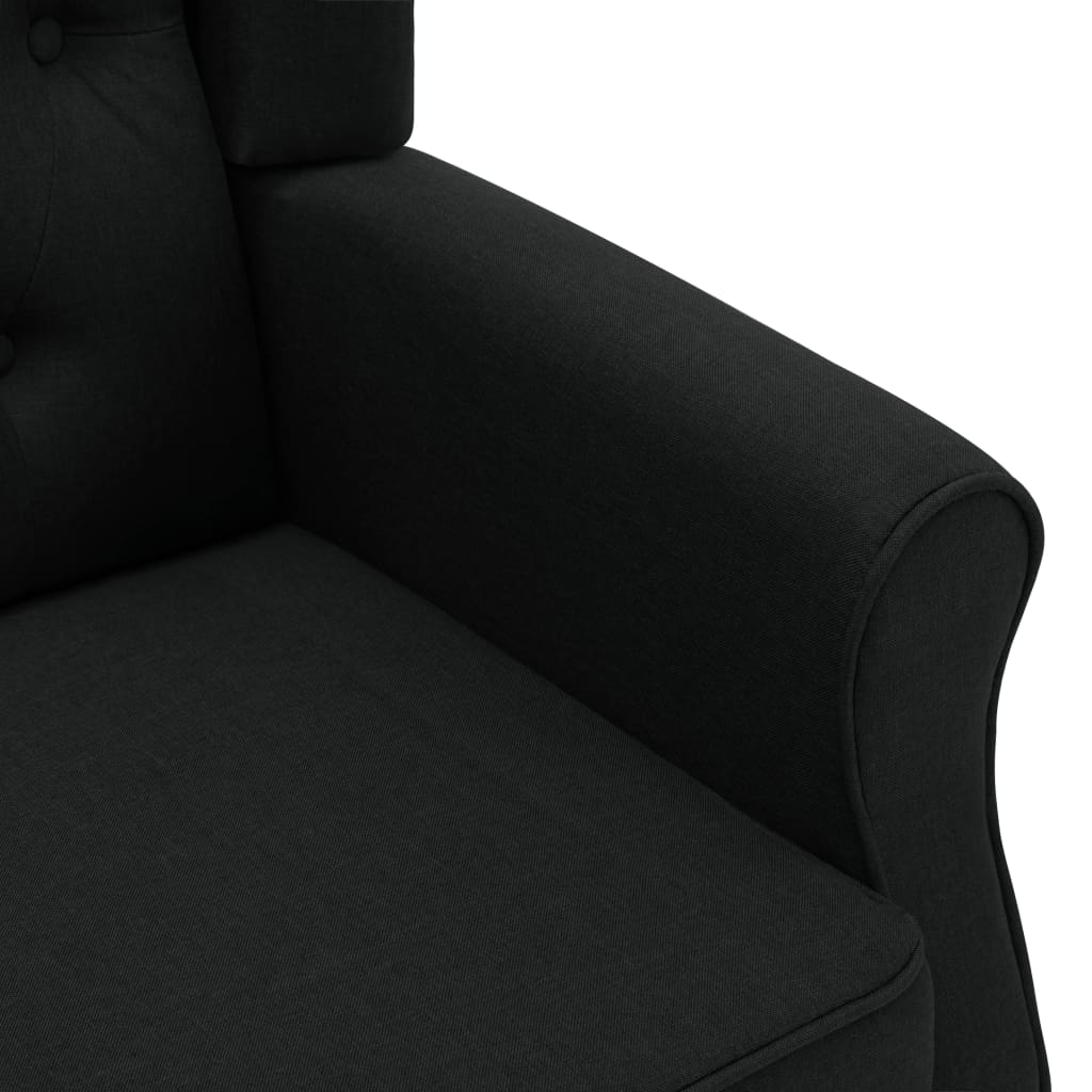 Fauteuil Daan - stof - met voetenbankje - zwart