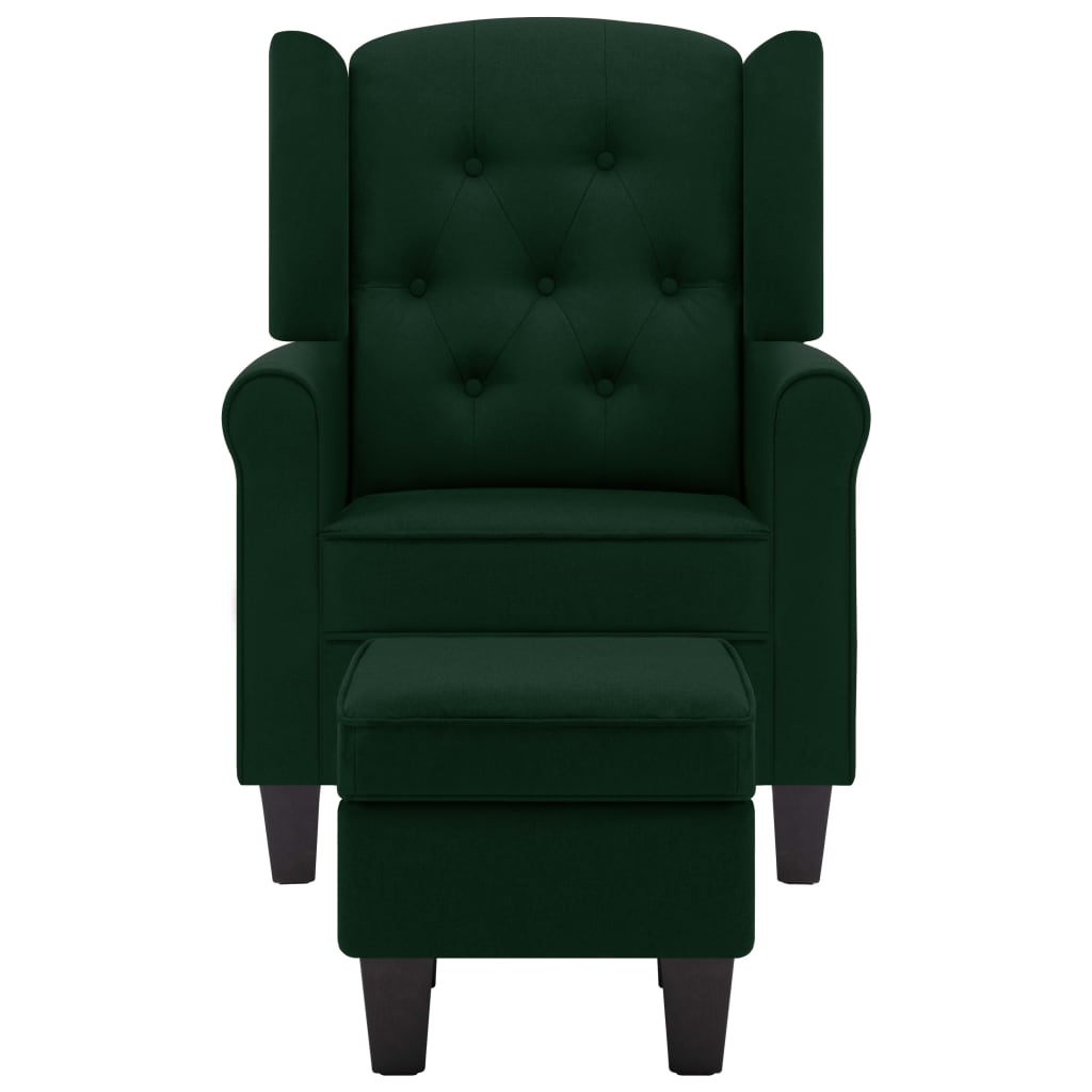 Fauteuil Daan - stof - met voetenbankje - donkergroen