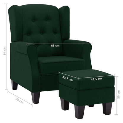 Fauteuil Daan - stof - met voetenbankje - donkergroen