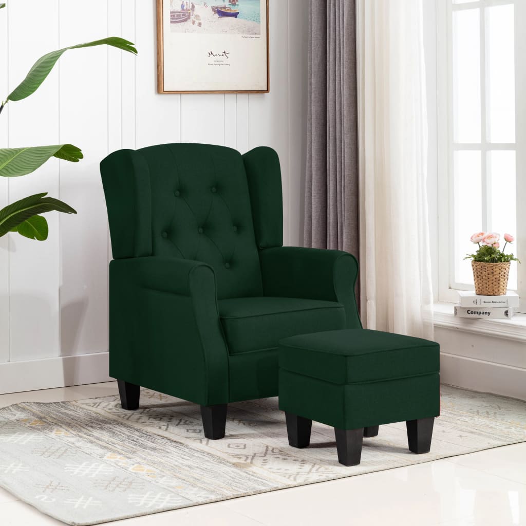 Fauteuil Daan - stof - met voetenbankje - donkergroen