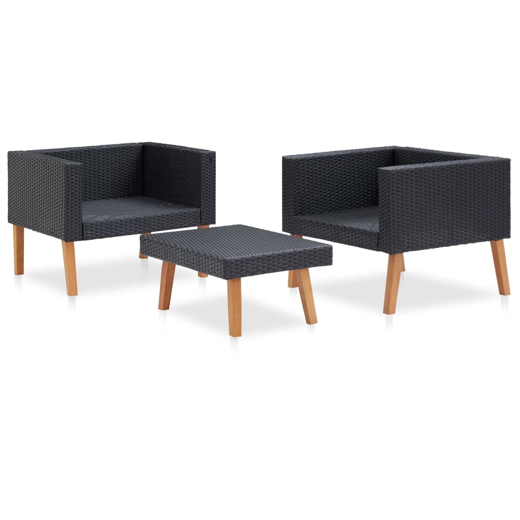 Tuinset Dries - 3-delig - met kussens - zwart