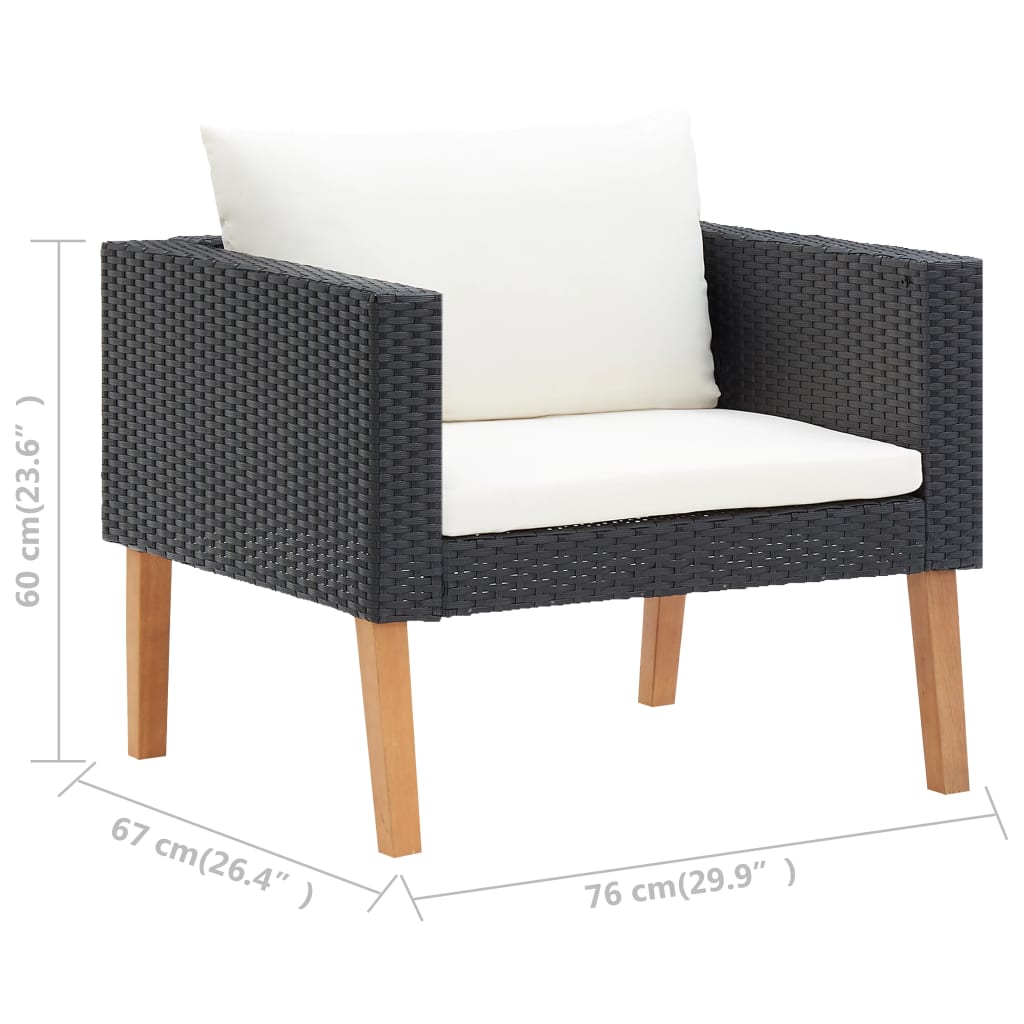 Tuinset Dries - 3-delig - met kussens - zwart