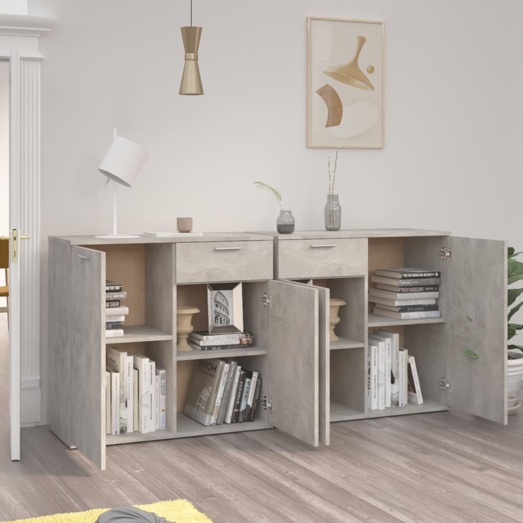 Dressoir Matthias - bewerkt hout - betongrijs