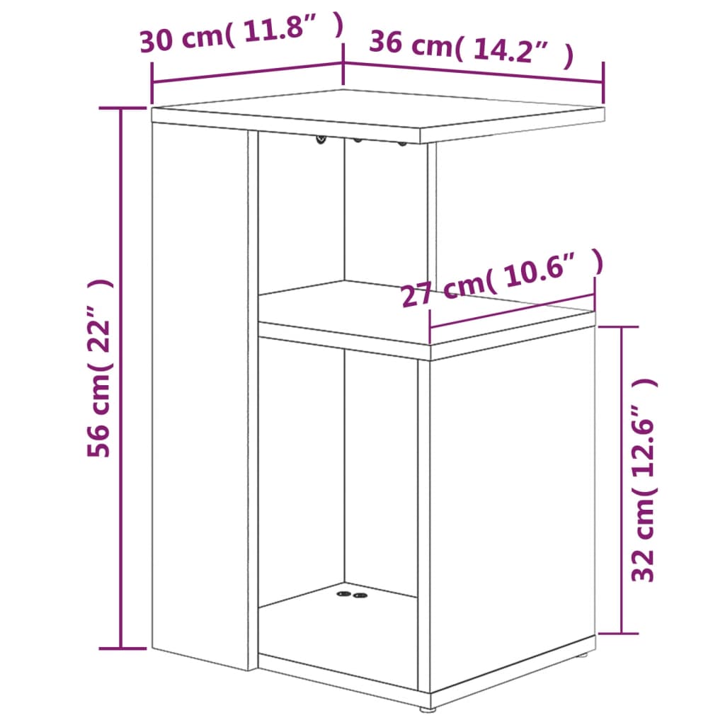 Bijzettafel Wesley - 36x30x56 cm - gerookt eiken