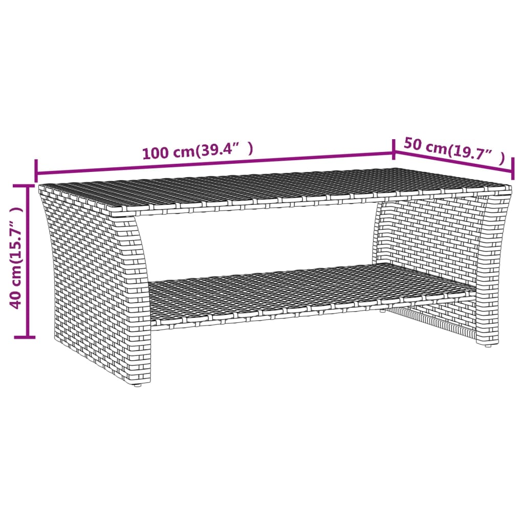 Salontafel Fienne - 100x50x40 cm - poly rattan - zwart