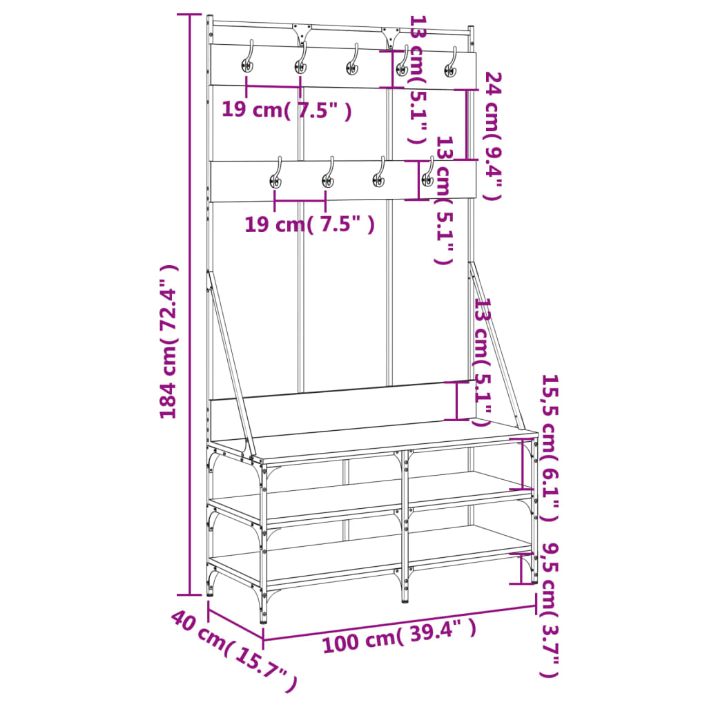 Kledingrek Met Schoenenrek 100X40X184 Cm