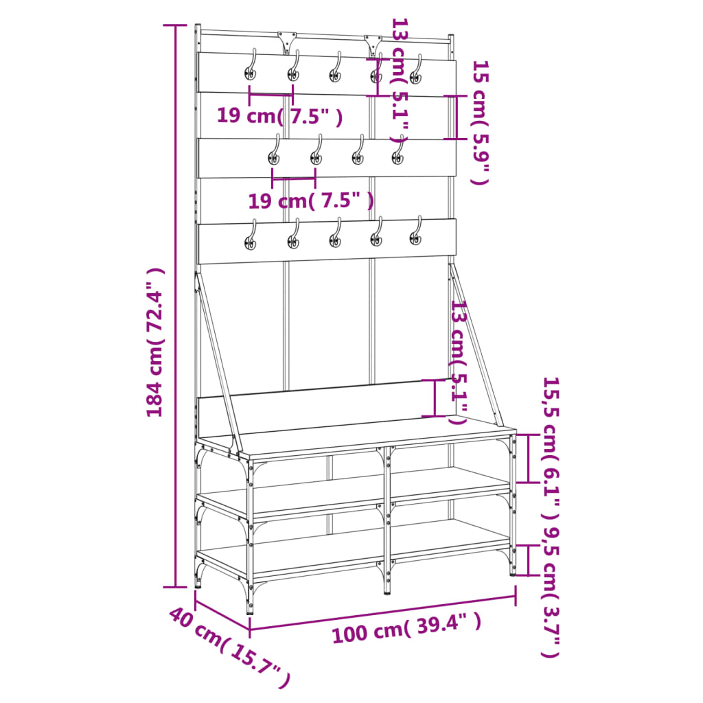 Kledingrek Met Schoenenrek 100X40X184 Cm Kleurig