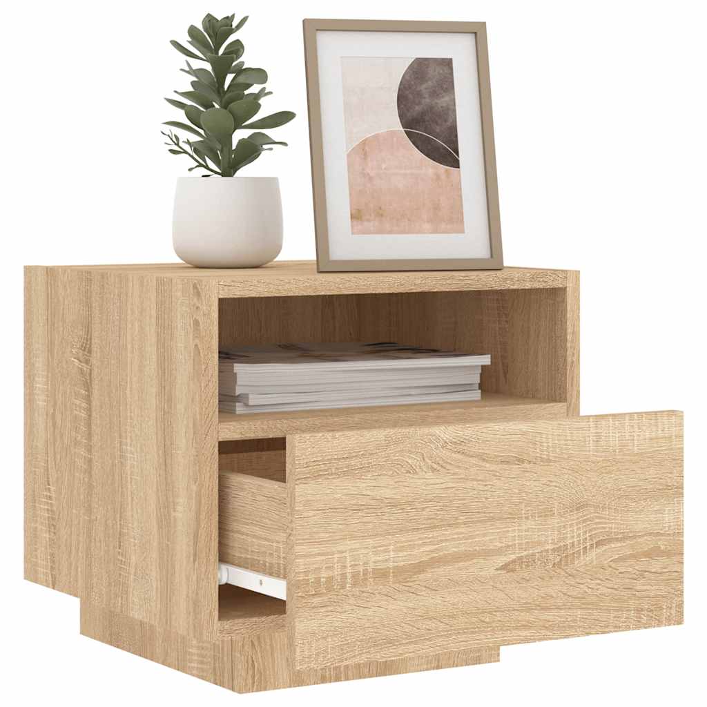 Nachtkastje Violet - bewerkt hout - met LED-verlichting - Sonoma eiken