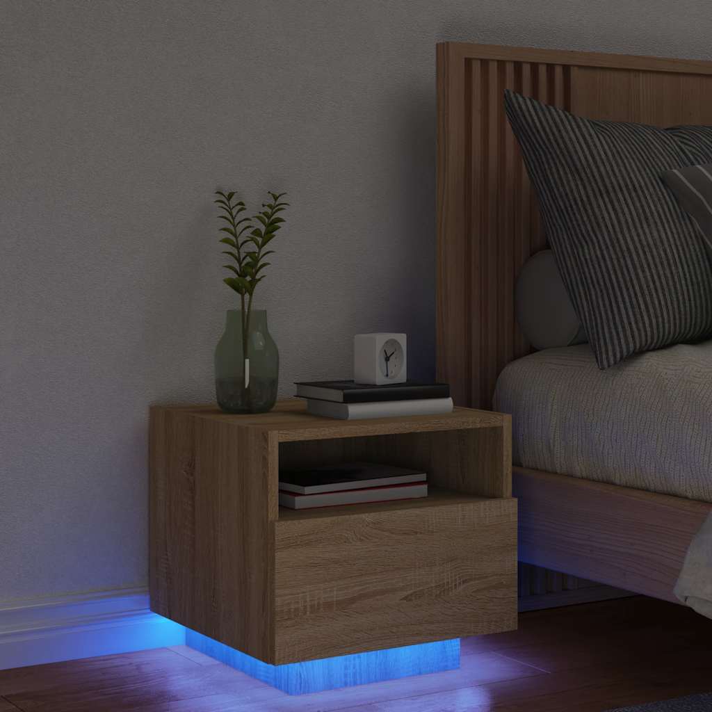 Nachtkastje Violet - bewerkt hout - met LED-verlichting - Sonoma eiken