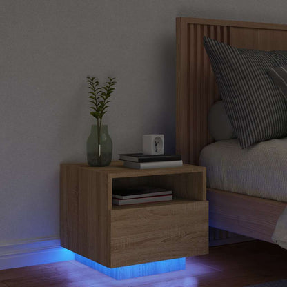 Nachtkastje Violet - bewerkt hout - met LED-verlichting - Sonoma eiken