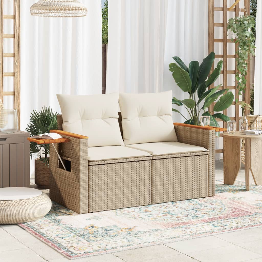 Tuinbank Yfke - 2-zits - met kussens en opbergruimte - beige en wit