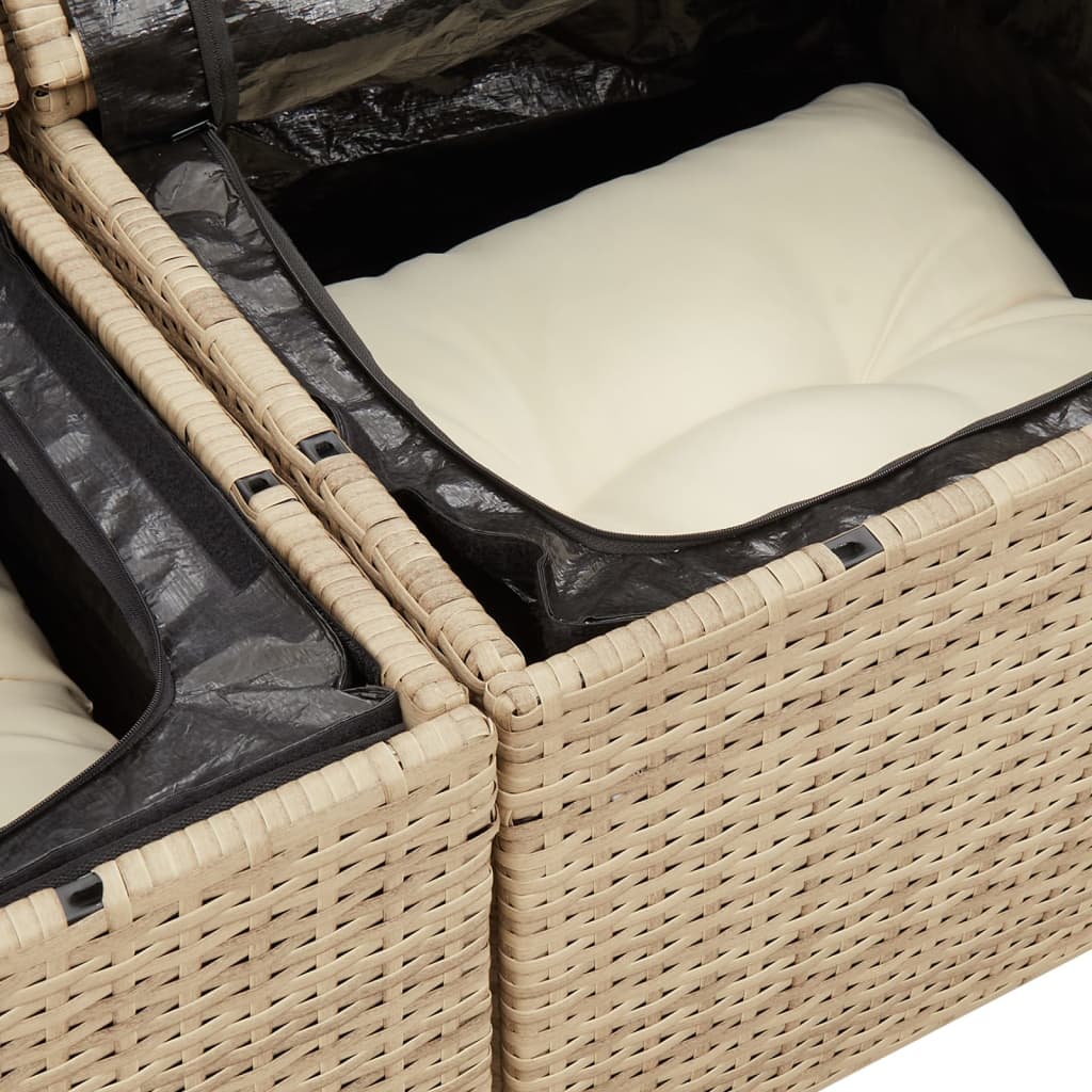 Tuinbank Yfke - 2-zits - met kussens en opbergruimte - beige en wit