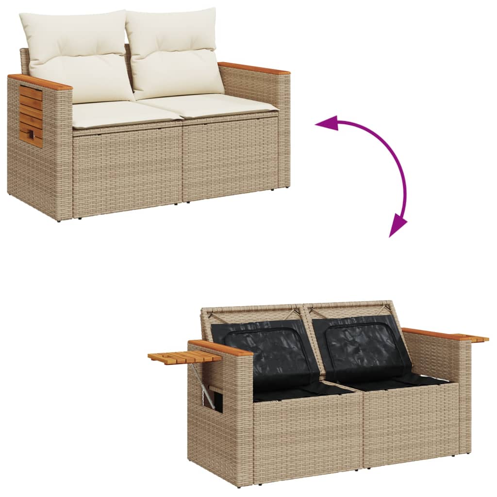 Tuinbank Yfke - 2-zits - met kussens en opbergruimte - beige en wit