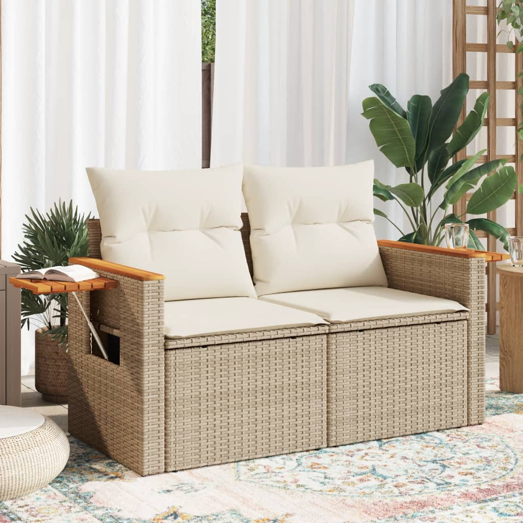Tuinbank Yfke - 2-zits - met kussens en opbergruimte - beige en wit